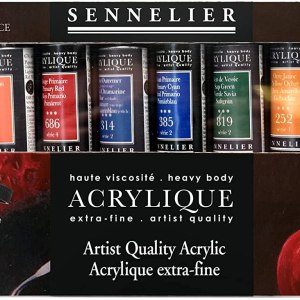 Sennelier heavy body Extra-Fine Acrylique (Artist Quality Acrylic) Set Of 10 X 21 Ml (0.7 Fl Oz) Tubes
