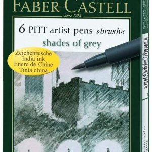 Pitt Artist Pen Brush India ink pen, wallet of 6, Grey tones