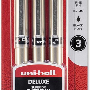 Uni-Ball DELUXE Rollerball, Stick Roller Ball Pen Fine-0.7mm, Set of 3, Black Ink (60311PP)