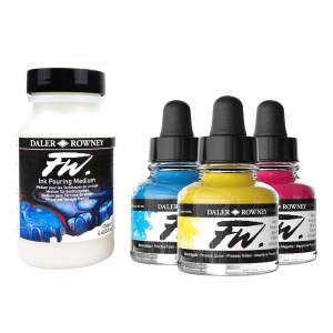 Daler-Rowney FW Acrylic Ink Pouring Medium & 3 Ink Set