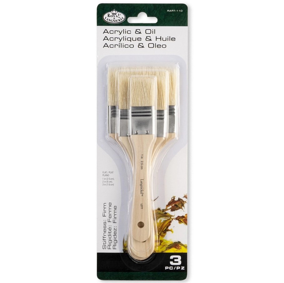 Royal and Langnickel pack of 3 Acrylic and Oil Flat brush sets - Image 1